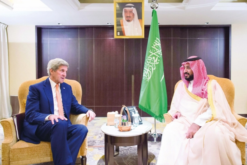 الأمير محمد بن سلمان خلال لقائه كيري (واس)