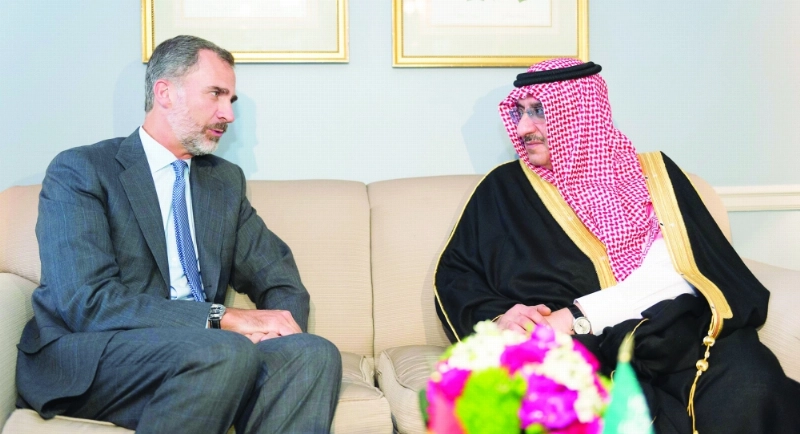 الأمير محمد بن نايف مستقبلا ملك إسبانيا في نيويورك (واس)