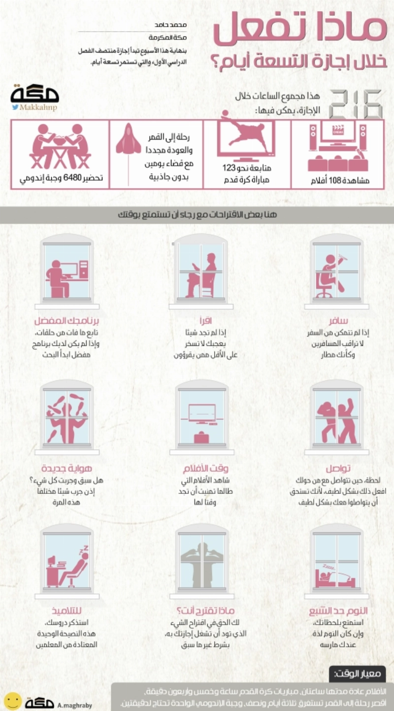 ماذا تفعل خلال إجازة التسعة أيام؟