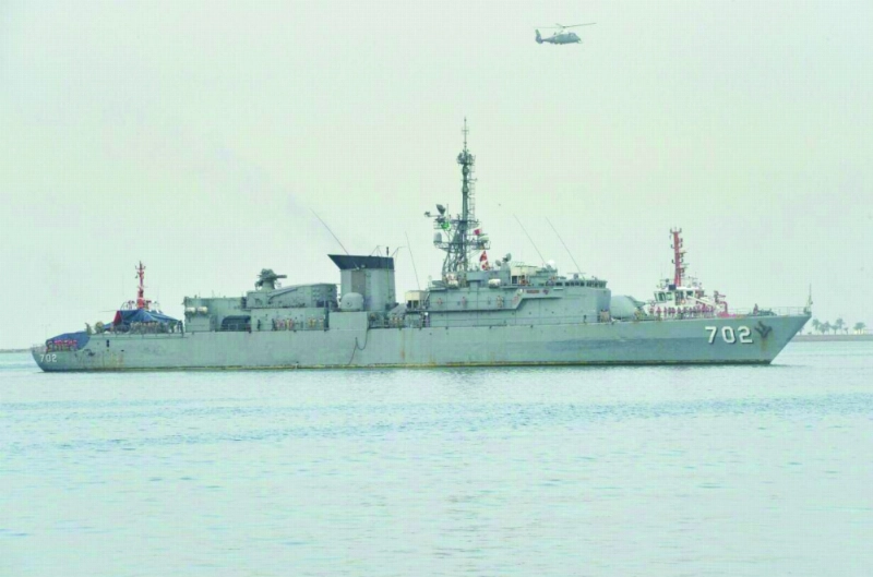 الفرقاطة السعودية لدى وصولها قاعدة الملك فيصل البحرية بالأسطول الغربي في جدة (واس)