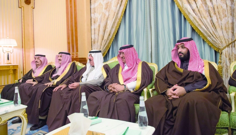 الأمراء فيصل بن بندر ومنصور بن متعب ومتعب بن عبدالله ومحمد بن نايف ومحمد بن سلمان