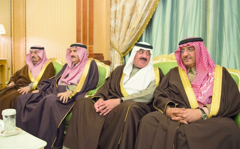 الأمراء فيصل بن بندر ومنصور بن متعب ومتعب بن عبدالله ومحمد بن نايف خلال اللقاء