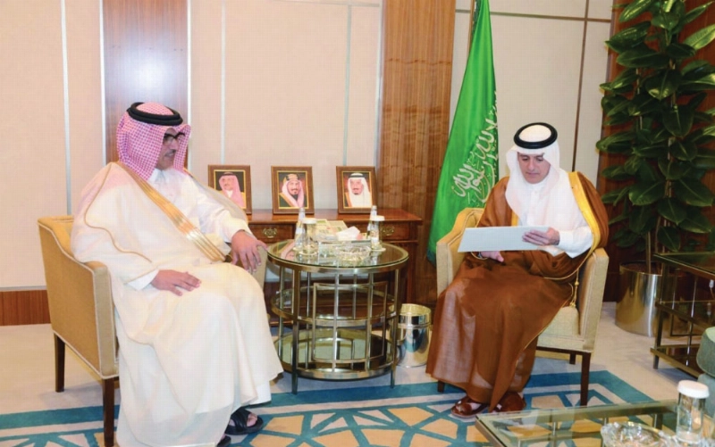 عادل الجبير مستقبلا عبدالله آل ثاني (واس)