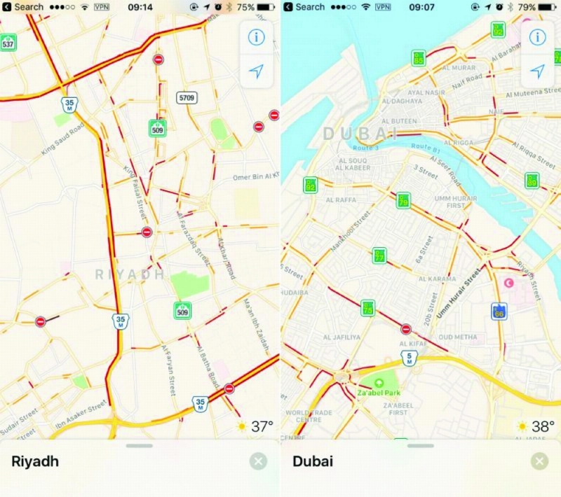 صورة الخريطة من الرياض ودبي (MacRumors)
