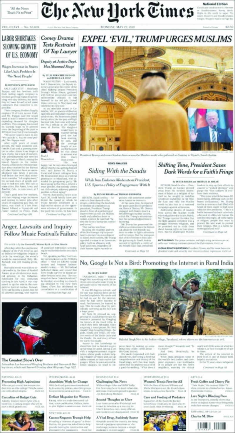 New York Times
ترمب يحث المسلمين »اطردوا الشر»