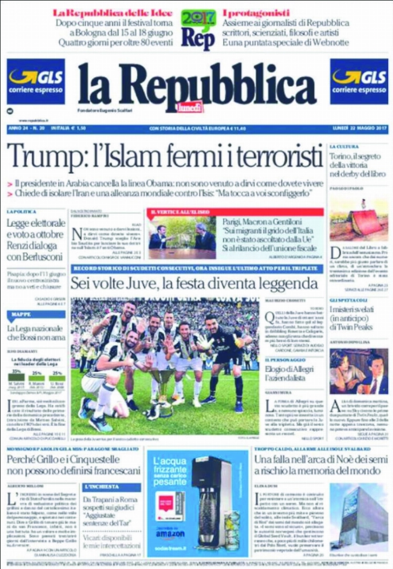 La Repubblica
الإيطالية
ترمب: على
المسلمين إيقاف
الإرهاب