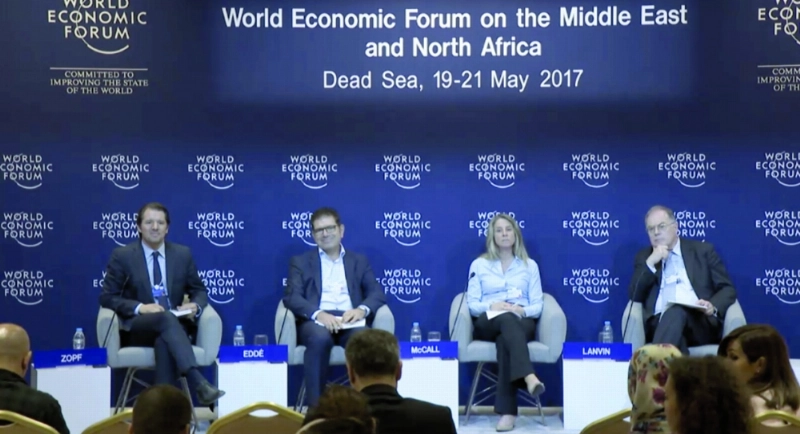 المشاركون في الدراسة أثناء عرضها بالمنتدى الاقتصادي في الأردن (مكة)