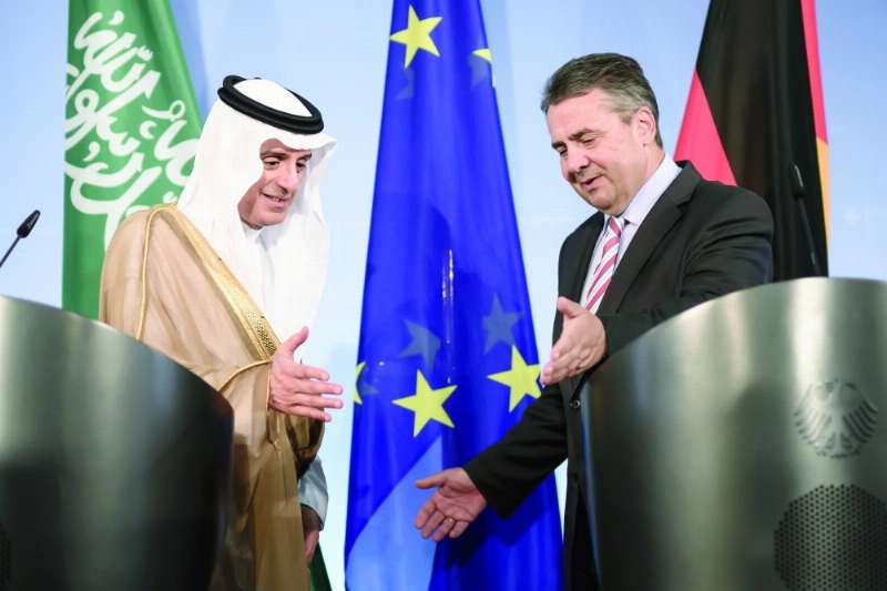 عادل الجبير ونظيره الألماني أثناء مؤتمر صحفي ببرلين (إ ب أ)
