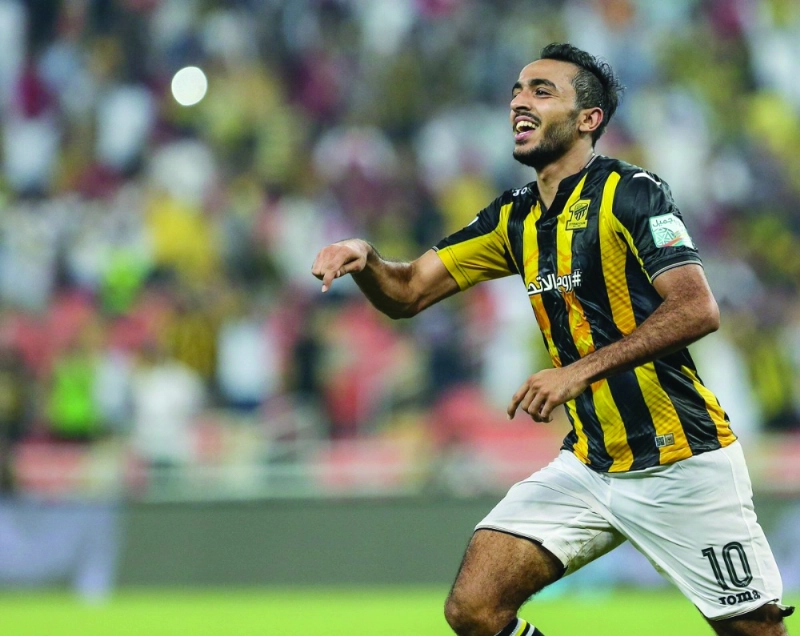محمود كهربا يحتفل بأحد أهدافه مع الاتحاد الموسم الماضي (مكة)