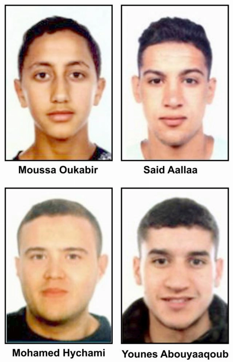 المستبه بهم المطلوبين للساطات الإسبانية وهم من اليسار موسى أوكابير، وسيد علاء،ومحمد هيشامي، ويونس أبو يعقوب