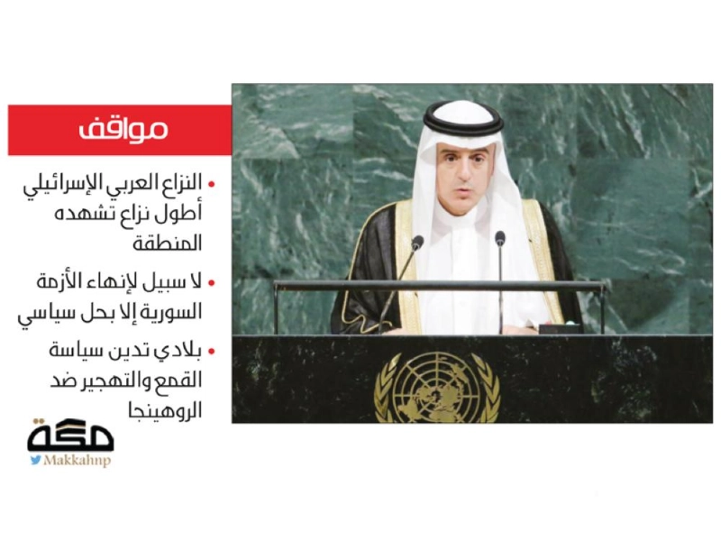 الجبير يتحدث في الأمم المتحدة أمس (مكة)