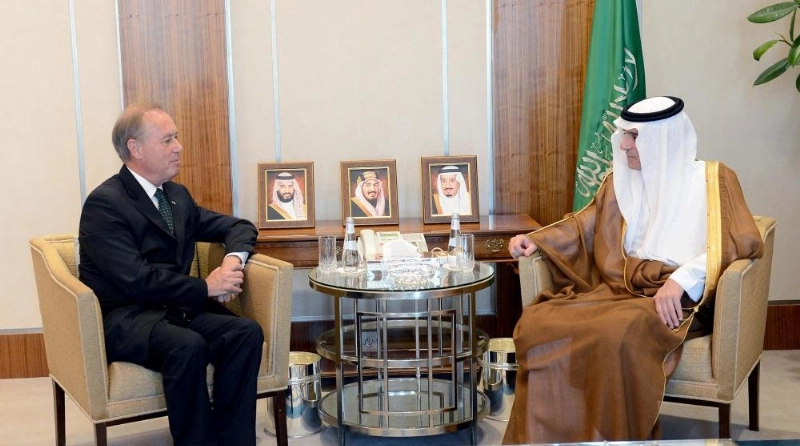 الجبير مستقبلا المبعوث الفرنسي الخاص إلى الخليج العربي اليوم في الرياض (واس)