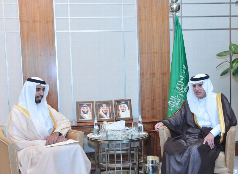 عادل الجبير يستقبل سفير الإمارات بالرياض أمس (واس)