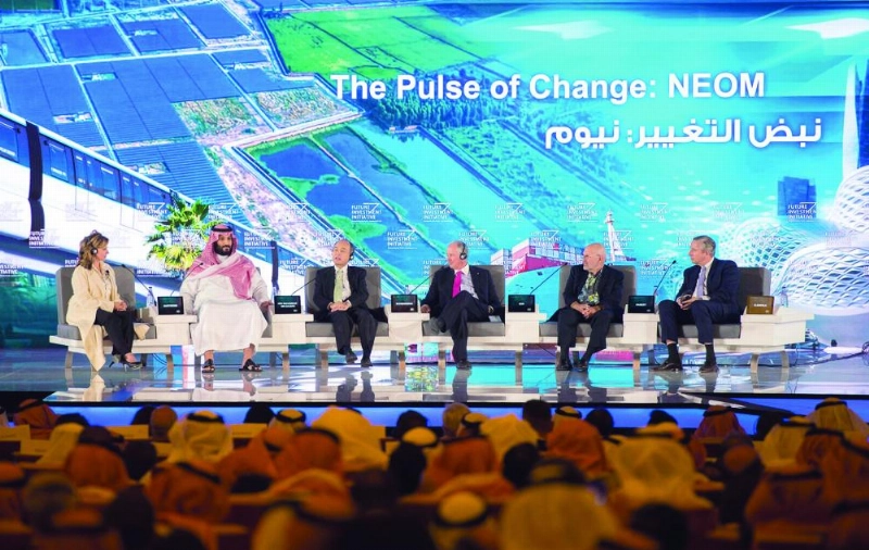 الأمير محمد بن سلمان خلال جلسة الحوار عن نيوم (واس)