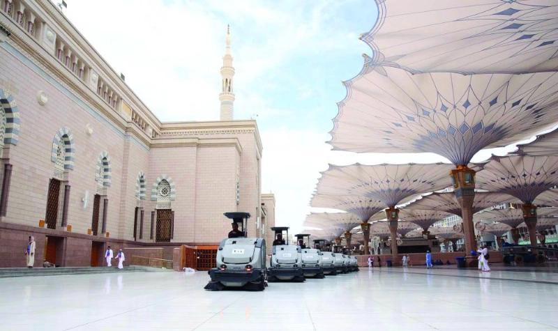 جانب من التجهيزات في المسجد النبوي لاستقبال الزوار (واس)