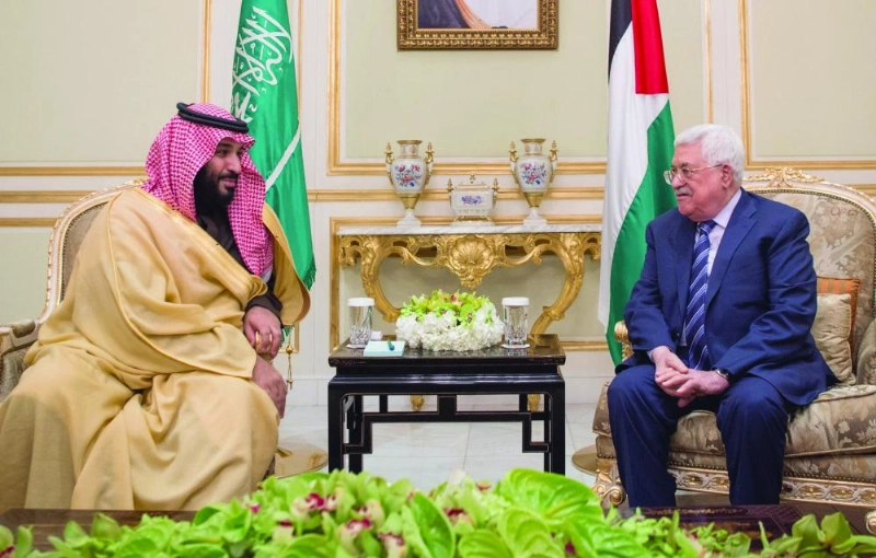 الأمير محمد بن سلمان خلال لقائه محمود عباس (واس)