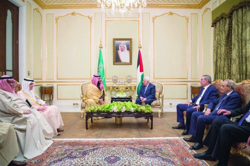 الأمير محمد بن سلمان خلال لقائه محمود عباس (واس)