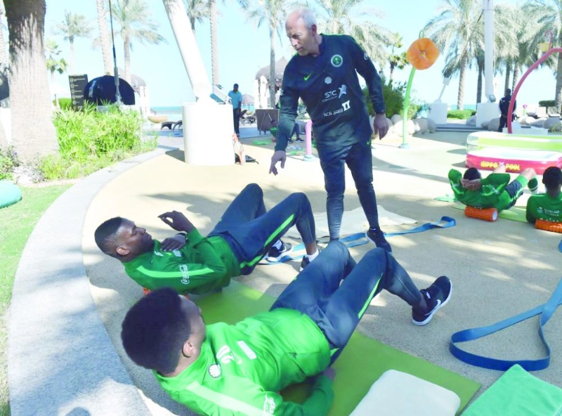 جانب من تدريبات الأخضر صباح أمس (الاتحاد السعودي)