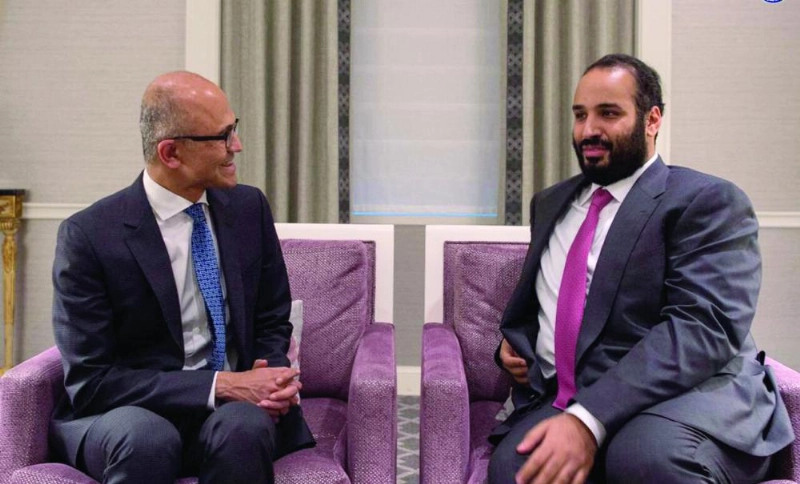 الأمير محمد بن سلمان خلال لقائه ساتيا ناديلا (واس)