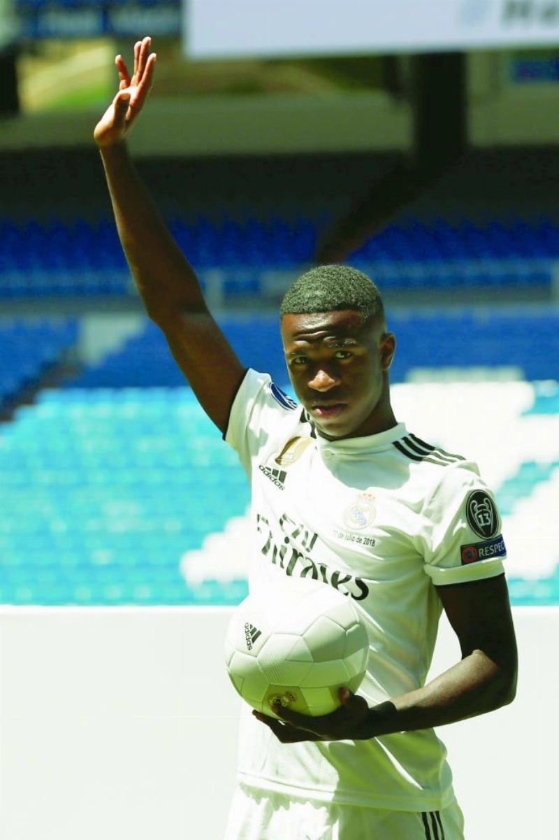 epa06900233 Real Madrid's Brazilian new forward Vinicius Junior during his presentation at Santiago Bernabeu stadium in Madrid, Spain, 20 July 2018. EPA/Mariscal