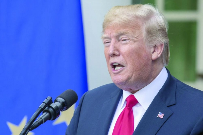 US President Donald Trump (R) speaks during a press conference with European Commission President Jean-Claude Juncker (Not Pictured) after their meeting at the White House Rose Garden in Washington, 25 July 2018. Photo: Alex Edelman/ZUMA Wire/dpa