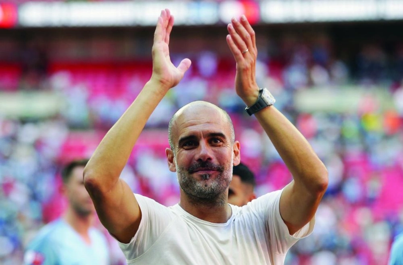 Manchester City manager Pep Guardiola celebrates victory after winning the FA Community Shield soccer match between Chelsea and Manchester City at the Wembley Stadium, in London, England, 05 August 2018. Photo: Adam Davy/PA Wire/dpa