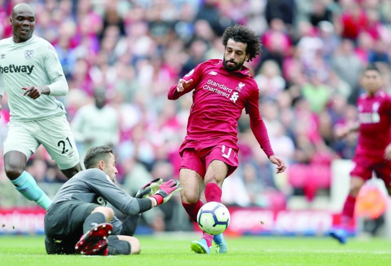 محمد صلاح في مباراة فريقه أمام ويستهام بالدوري الإنجليزي (د ب أ)