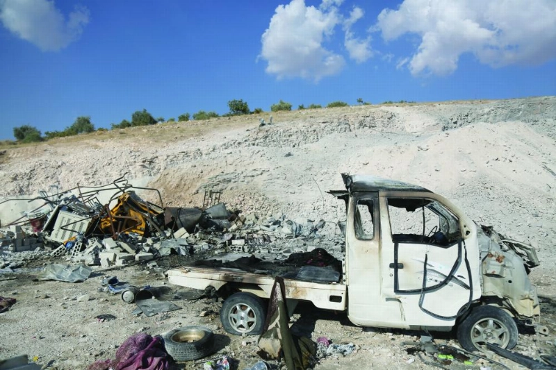 Wreckage at a site of the civilian hospital, after Syrian government airstrikes, in the town of Hass, Rural Idlib Alhnobi, Syria, 08 September 2018. Photo: Anas ALkharboutli/dpa