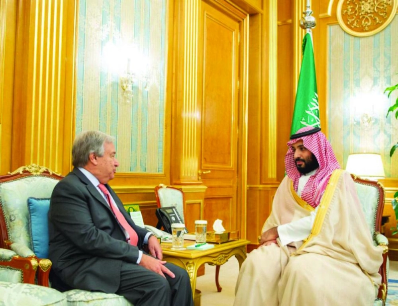 الأمير محمد بن سلمان لدى لقائه أنطونيو غوتيريس (واس)