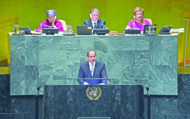 السيسي متحدثا في الأمم المتحدة (د ب أ)
