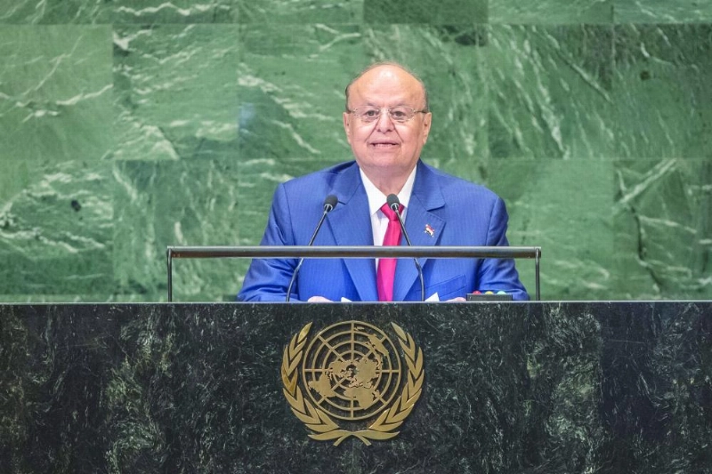 عبدربه منصور على منصة الأمم المتحدة (د ب أ)