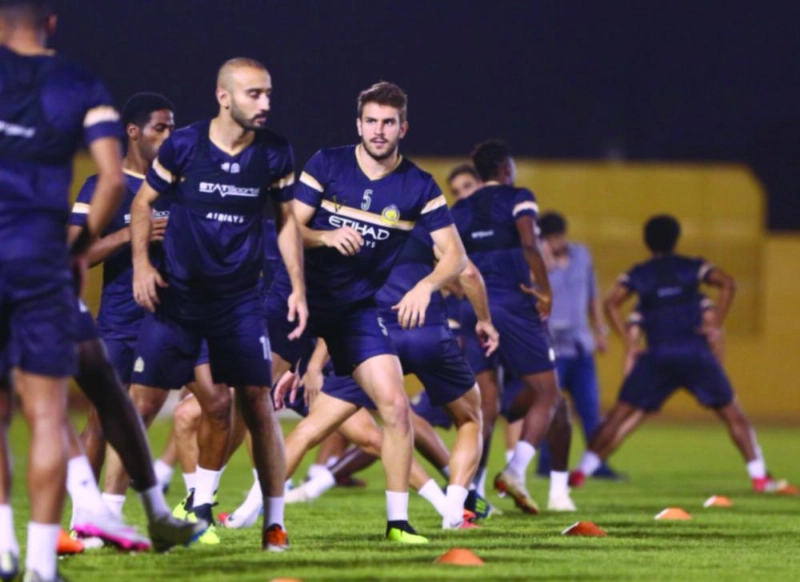 من تدريبات النصر الأخيرة لمواجهة اليوم (المركز الإعلامي)