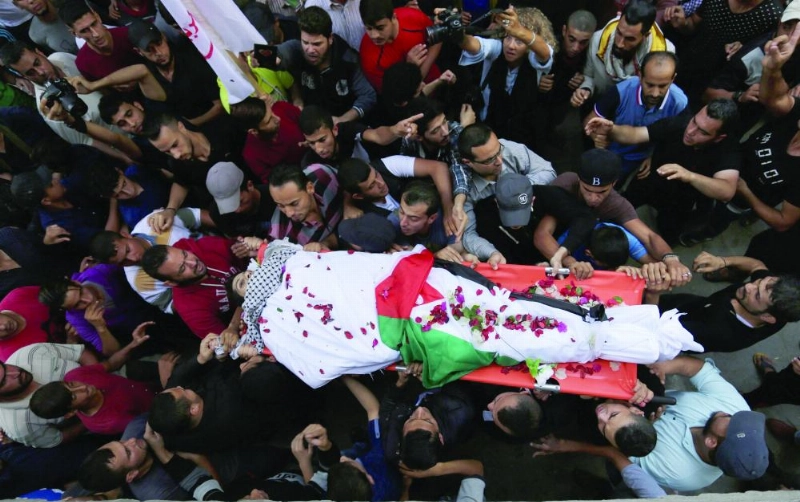 تشييع جثمان الشهيد الفلسطينيي محمد أبو عبده (د ب أ)