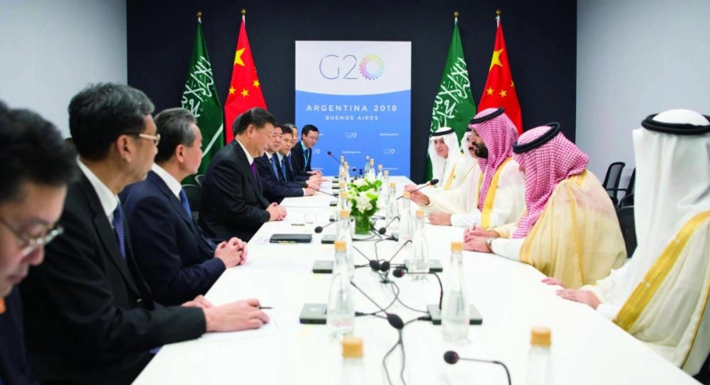 الأمير محمد بن سلمان خلال لقائه شي جين بينغ (واس)