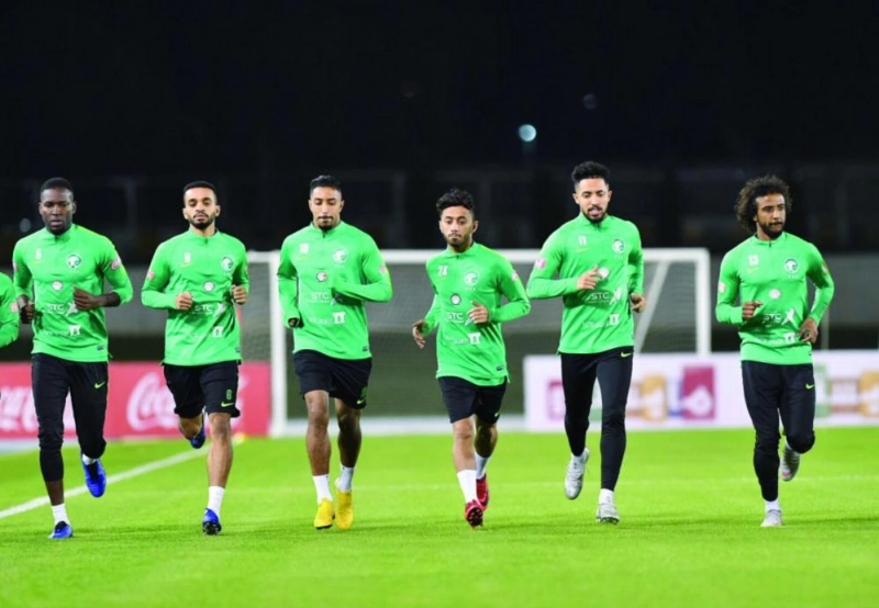 حصة الأخضر التدريبية أمس بملعب نادي ند الشبا (الاتحاد السعودي)