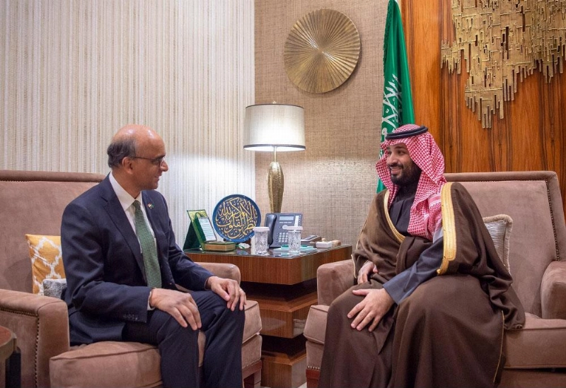 الأمير محمد بن سلمان لدى لقائه ثارمان شانموجاراتونام (واس)