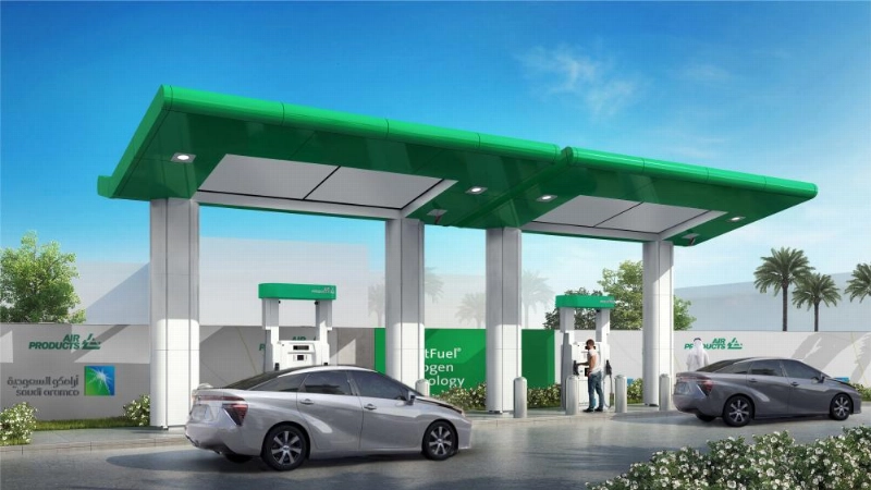تعبيرية لمحطة تعبئة المركبات العاملة بخلايا الوقود الهيدروجيني (أرامكو السعودية)