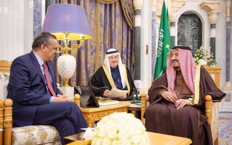 الملك سلمان لدى استقباله تيدرو أدهانوم (واس)