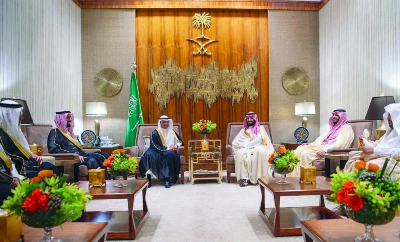 الأمير محمد بن سلمان لدى لقائه مرزوق الغانم والوفد المرافق (واس)