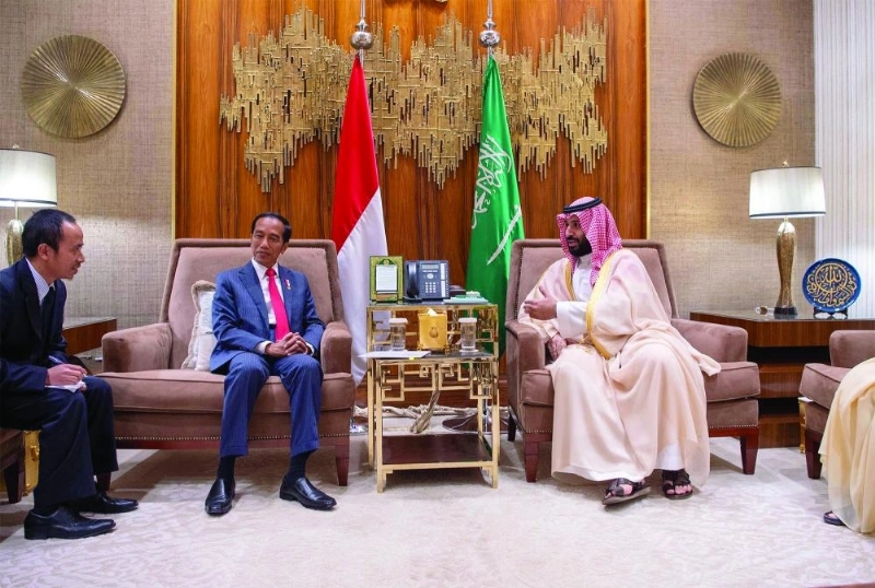 الأمير محمد بن سلمان لدى لقائه جوكو ويدودو في مكتبه بالرياض (واس)