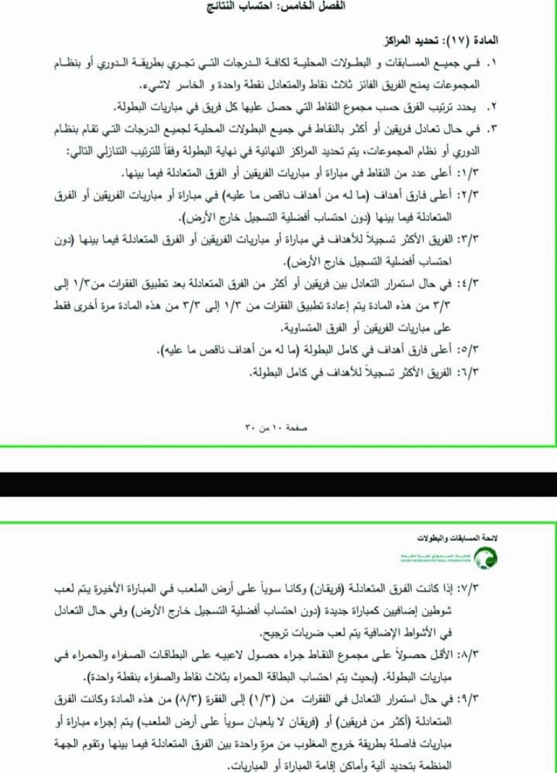 نص اللائحة الخاص بكيفية تحديد الهابطين