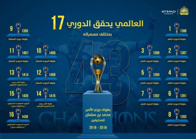 ما نشره النصر على موقعه لتأكيد عدد مرات فوزه بلقب الدوري