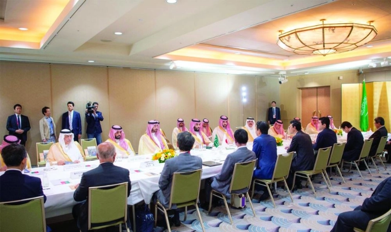 من الاجتماع السعودي الياباني في مدينة أوساكا أمس (واس)