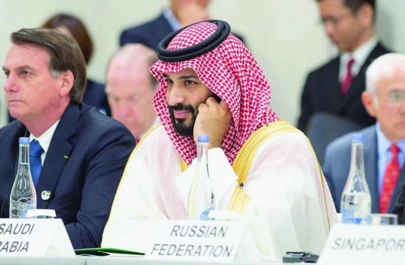 ولي العهد خلال مشاركته رؤساء وفود دول العشرين خلال جلسة الاقتصاد الرقمي