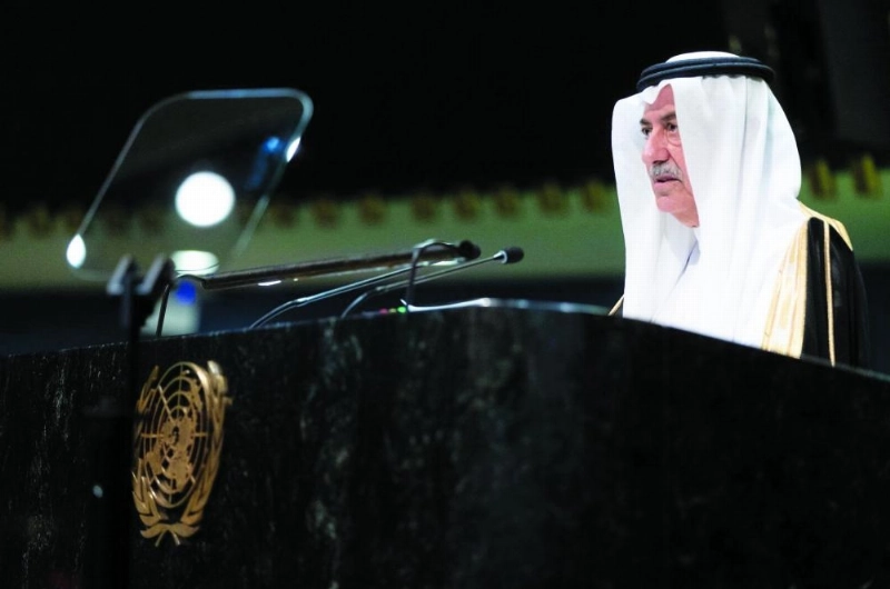 إبراهيم العساف ملقيا كلمته أمام الجمعية العامة للأمم المتحدة (واس)