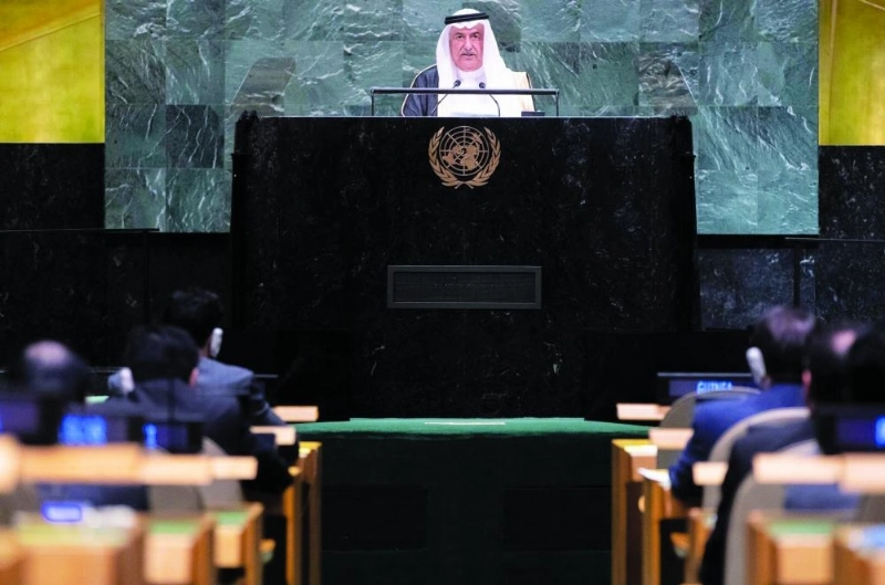 إبراهيم العساف ملقيا كلمته أمام الجمعية العامة للأمم المتحدة (واس)