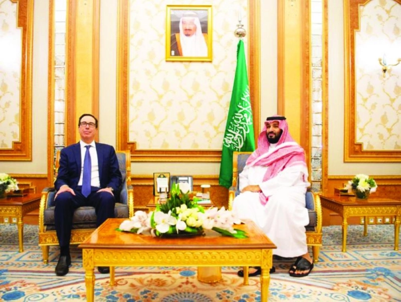ولي العهد لدى لقائه مع وزير الخزانة الأمريكي (واس)