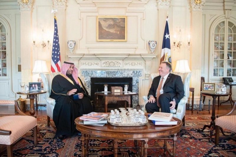 خالد بن سلمان لدى لقائه بومبيو
