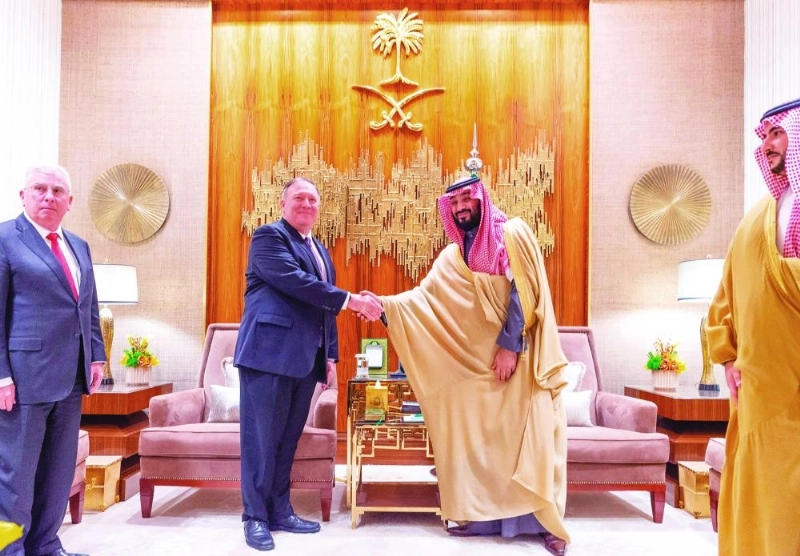 الأمير محمد بن سلمان لدى استقباله مايك بومبيو (واس)