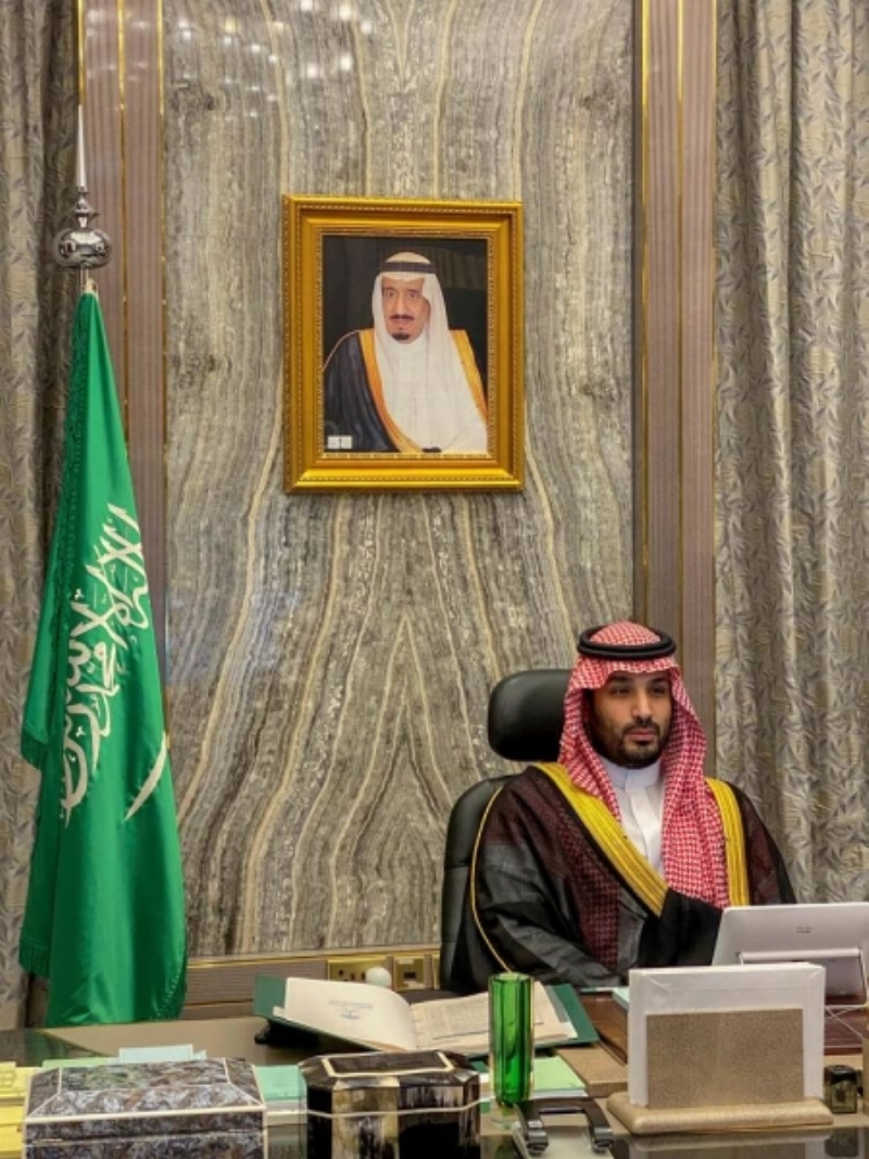 ولي العهد خلال الجلسة عبر الاتصال المرئي (واس)